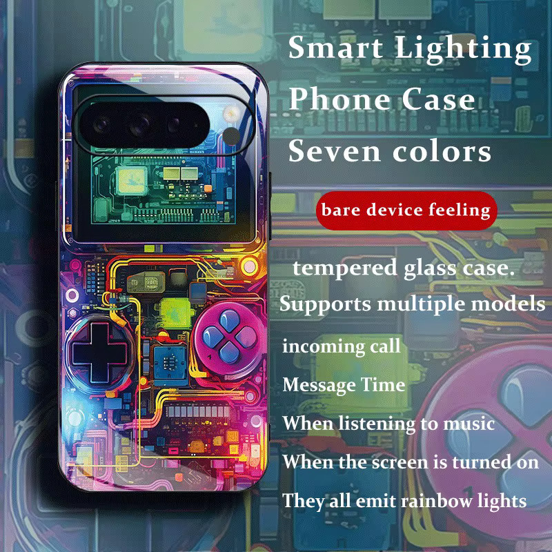 Retro-Gaming-Konsole LED-Handyhülle für Google Pixel 9 10 Pro XL Fold 8 7 6a Multicolor mit Glas-Schutzhülle - Bild 4