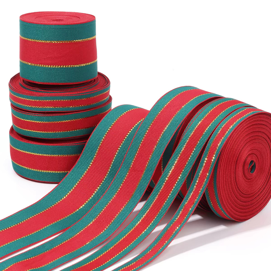 Polyester Geschenkband im Weihnachtsdesign mit rot-grünen Streifen für deine DIY-Geschenkverpackung - Bild 2