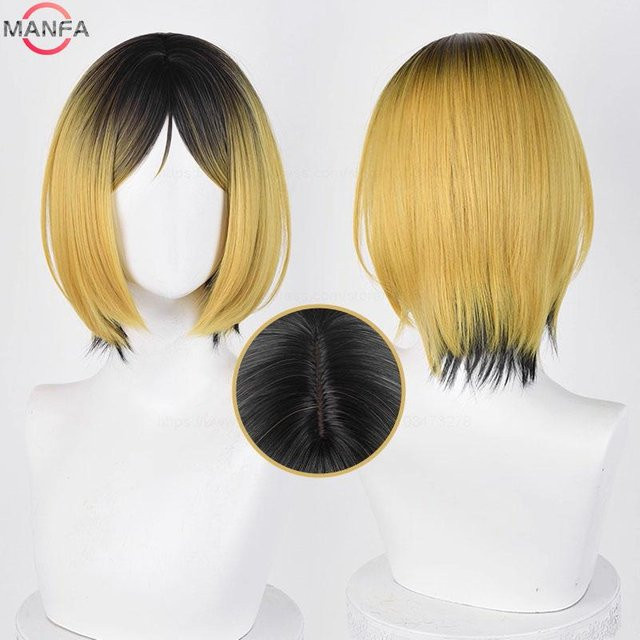 Kenma Kozume Cosplay Perücke, Schwarz Gelb, Synthetisches Haar, mit Perückenkappe - Bild 1