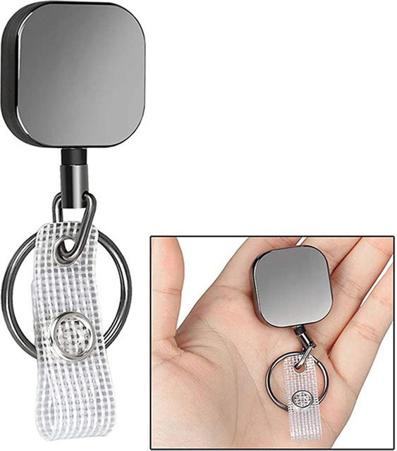 Ausziehbarer Schlüsselanhänger aus Metall mit Clip und Reel in Silber für ID-Karten und Namensschilder - Bild 1
