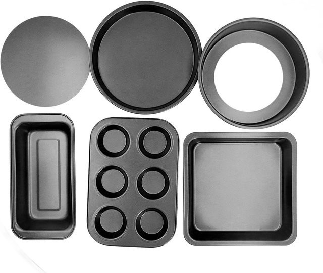 6-teiliges Backform-Set von CosyHome aus Karbonstahl mit losem Boden und Antihaftbeschichtung in Schwarz für Kuchen, Pizza und Brot - Bild 1