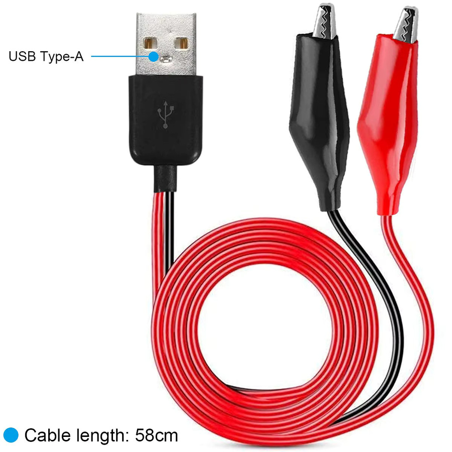 5 Stück USB-A Krokodilklemmen Verbindungskabel aus Kupfer für Stromkreistests, Rot - Bild 3