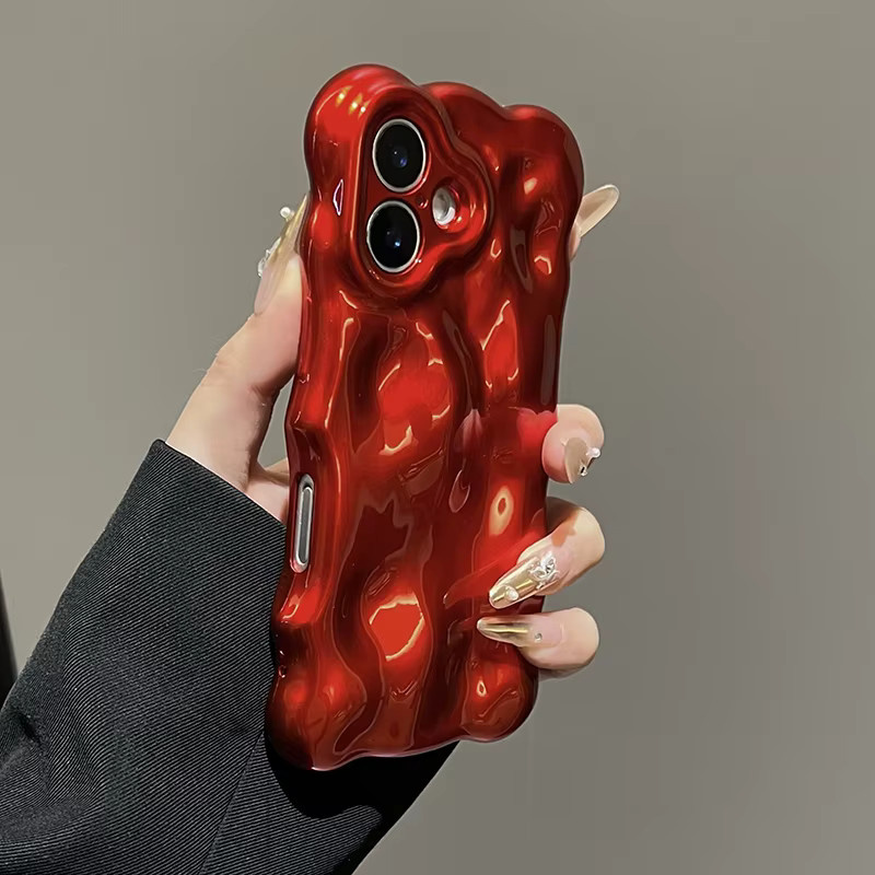 KASONPAI Schutzhülle mit rotem Wellenmuster für iPhone Air 11 12 13 14 15 16 17 Pro Max Plus aus TPU und Silikon - Bild 4