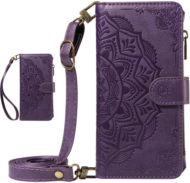 Leder-Brieftasche mit Mandala-Prägung als Klapphülle für Xiaomi Redmi Note 15 Pro Plus, 14, 13, 12 Turbo, 11, 11S, 12T in Lila - Bild 1