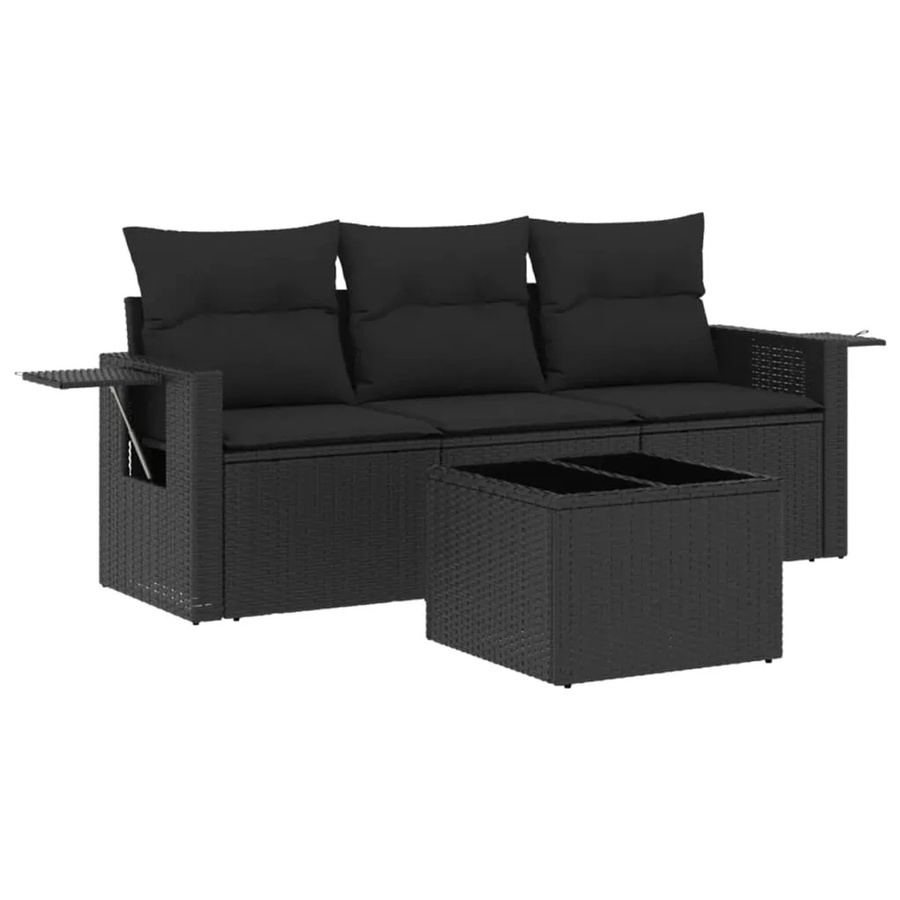 vidaXL 4-teilige Garten-Sofagarnitur aus Poly-Rattan in Schwarz mit Kissen und Tisch - Bild 2