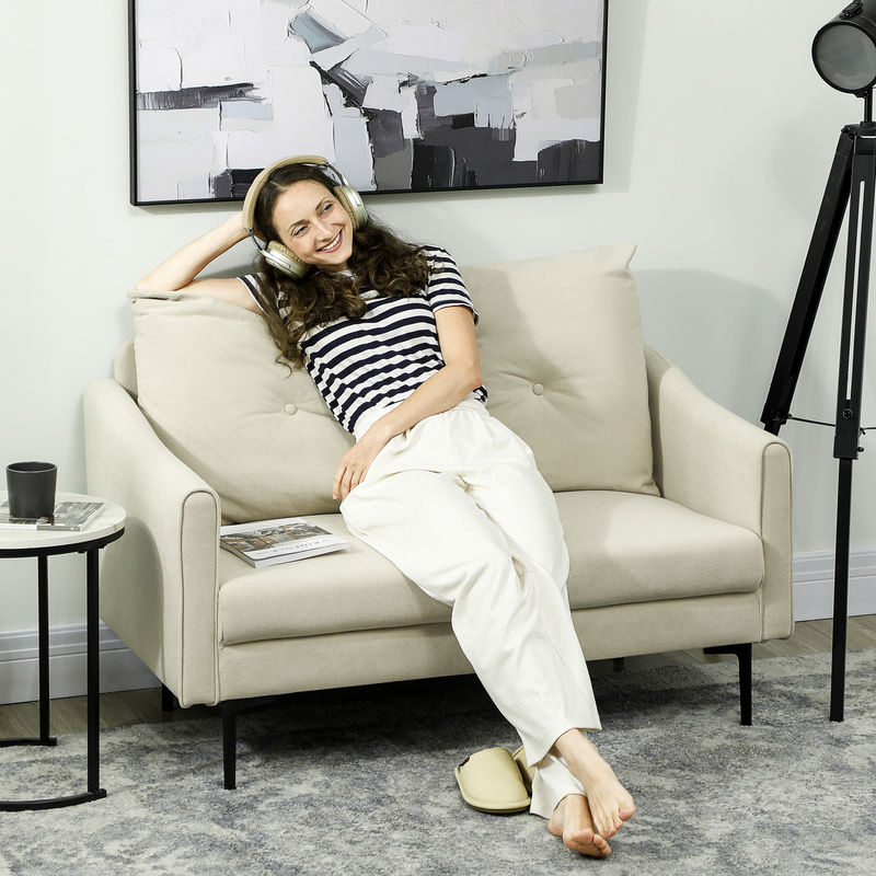 HOMCOM 2-Sitzer Polstersofa in Samtoptik mit Armlehnen und getuftetem Design, Cremeweiß, Breite: 124 cm - Bild 2