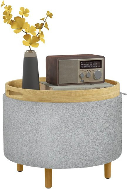 HOMCOM Sitzhocker Ottomane mit Stauraum rund grau B/T/H: 56 x 56 x 42 cm - Bild 1