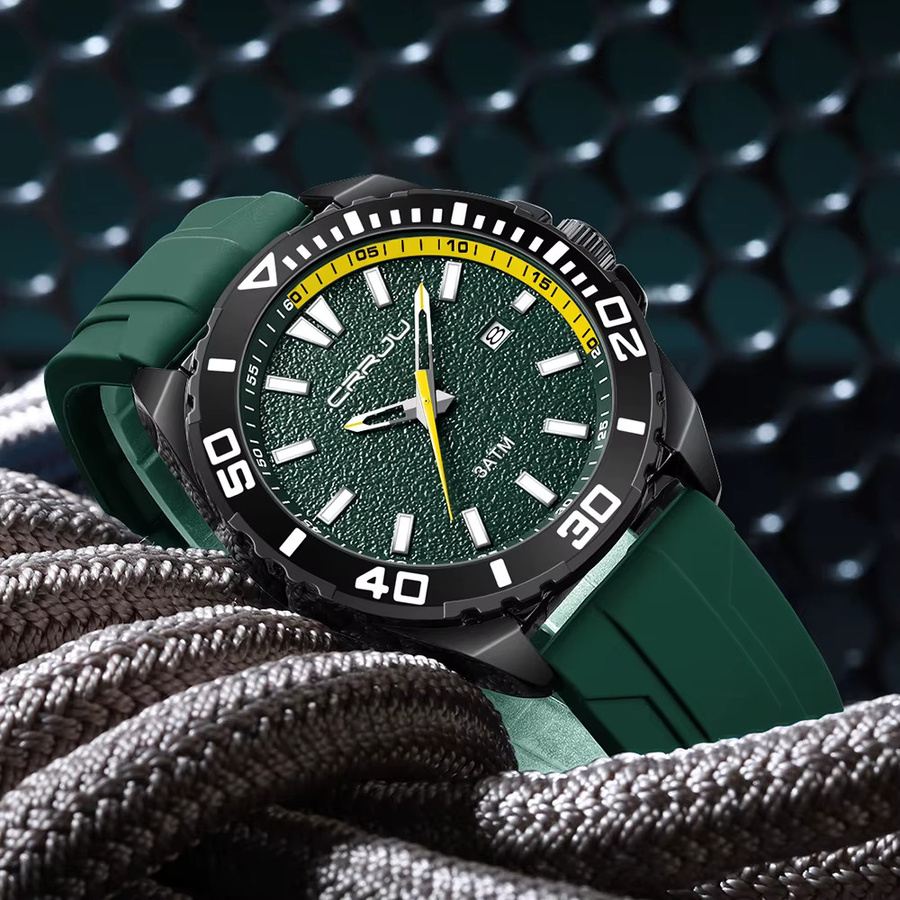 CRRJU Herrenuhr, Quarz, Silikon, Grün, Datum - Bild 2