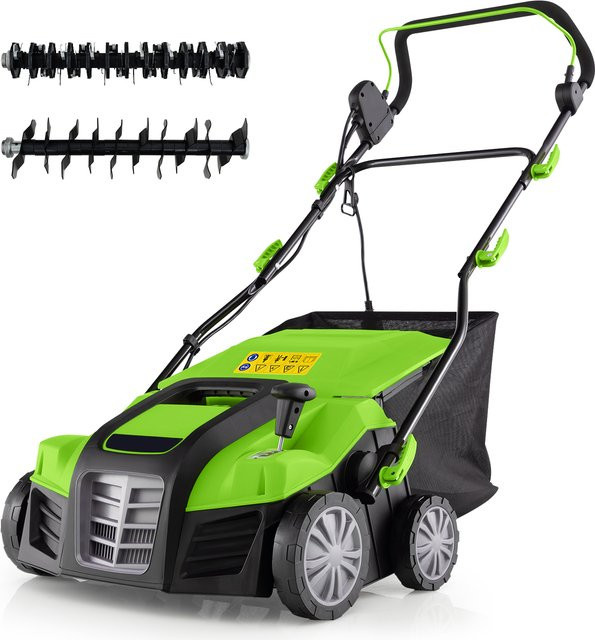 GOFLAME 2-in-1 Elektro Vertikutierer und Rasenlüfter in Grün mit 41 cm Arbeitsbreite, 15A und verstellbarer Arbeitstiefe - Bild 1