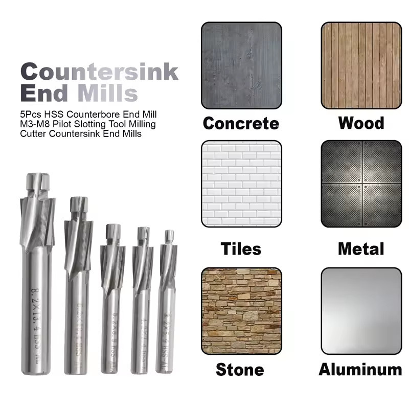 Chowmaster HSS Senkerfräser-Set in Silber mit 4 Nuten für CNC, inklusive M3, M4, M5, M6 und M8 Pilot-Schlitzwerkzeug - Bild 2
