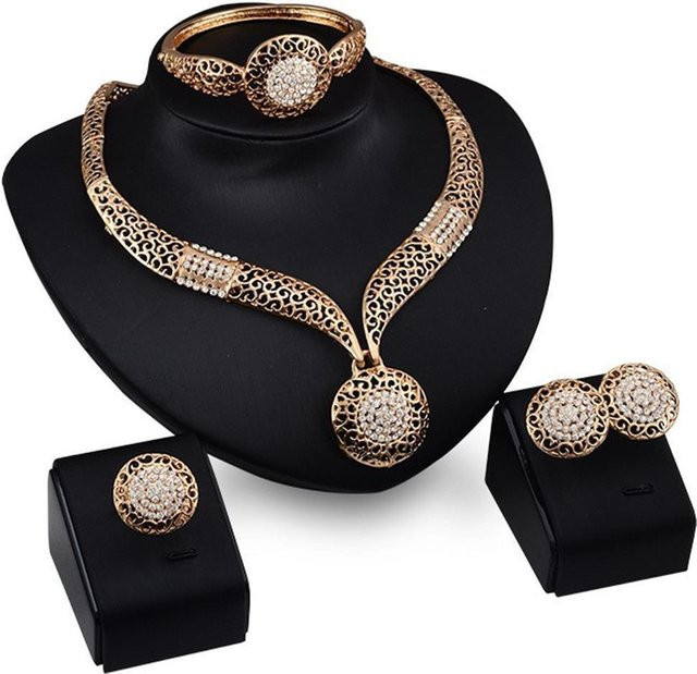 Schmuckset 5-teilig, Gold, Kristall, Damen, Hochzeit - Bild 1