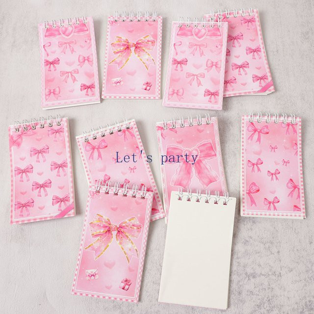 10 Stück Mini-Notizblöcke mit rosa Schleifenmotiv, tragbare Softcover-Spulen-Notizbücher für Kinder und Mädchen - Bild 1