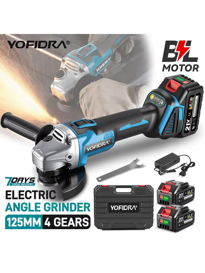 YOFIDRA Bürstenloser elektrischer Winkelschleifer Blau, 125 mm, kompatibel mit Makita LXT Akku, zum Schleifen, Polieren und Schneiden von Metall und Holz - Bild 7