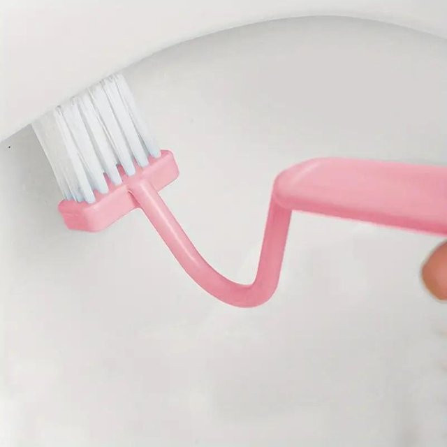 LESDAFFY Home Life V-förmige Toilettenbürste mit Winkelgriff in Rosa - Bild 1