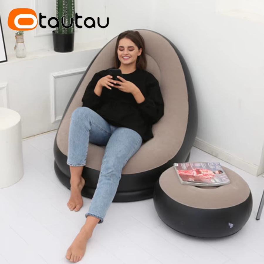 Otautau Aufblasbare Liege mit Fußhocker Ottomane Chaiselongue in Beige - Bild 3