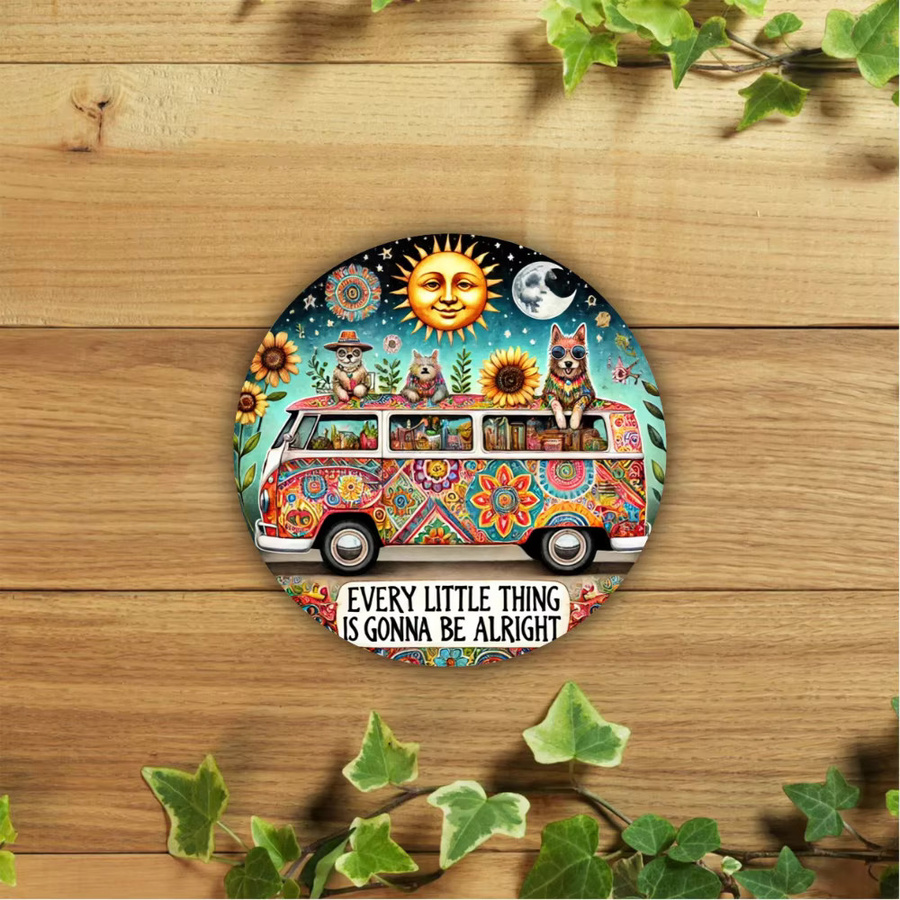 Rundes Metallschild von Potdemiel mit Tier- und Hippie-Van-Design in Multicolour, Durchmesser: 20,3 cm - Bild 3