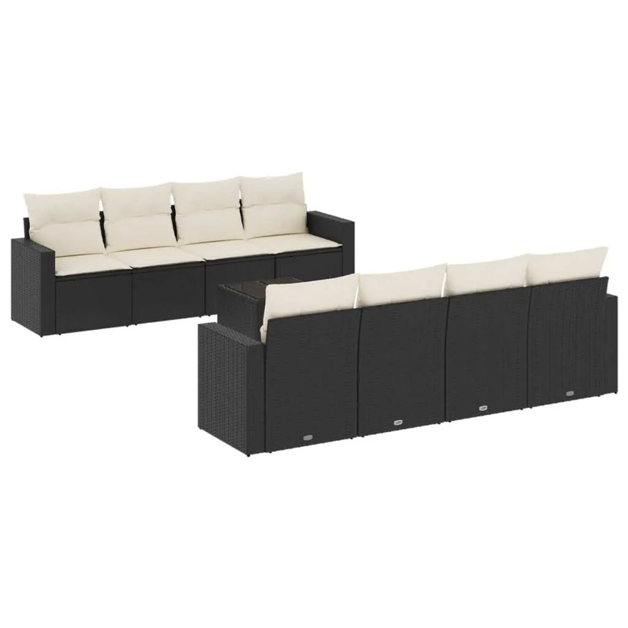 vidaXL 9-teilige Garten-Sitzgruppe aus Polyrattan mit Kissen in Schwarz und Cremeweiß - Bild 2