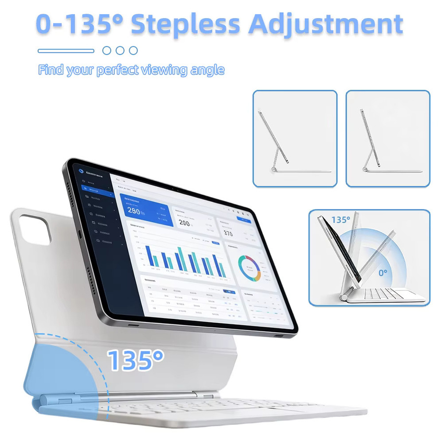 Intelligente Magic Keyboard Tablet-Hülle mit Touchpanel für Apple iPad Air 4 5, iPad 10 und iPad Pro 12,9 Zoll, drahtlose Abdeckung in Schwarz oder Weiß - Bild 2