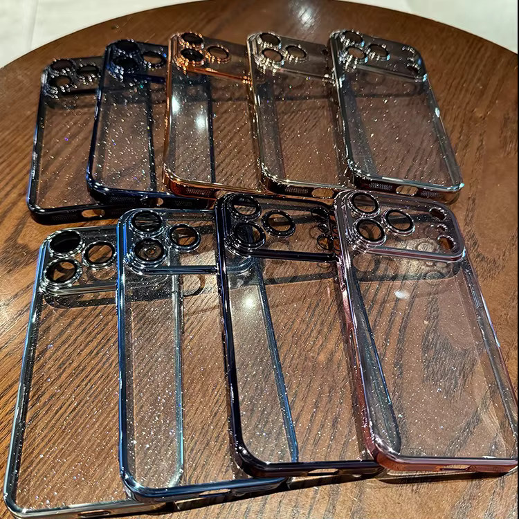 Loobival Glitzer Handyhülle aus Hartschalen-PC mit Objektivschutz für iPhone 11 bis 17 Pro Max, Transparent Pink - Bild 4