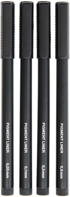 Rico Design Paper Poetry Pigment Liner Fineliner in Schwarz, 4er Set mit 4,0 mm Stärke - Bild 1