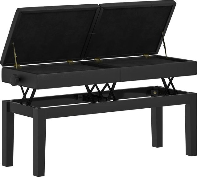 HOMCOM Klavierbank aus Gummiholz mit Kunstleder in Schwarz, B: 105 cm, T: 37 cm, H: 48-58 cm - Bild 1