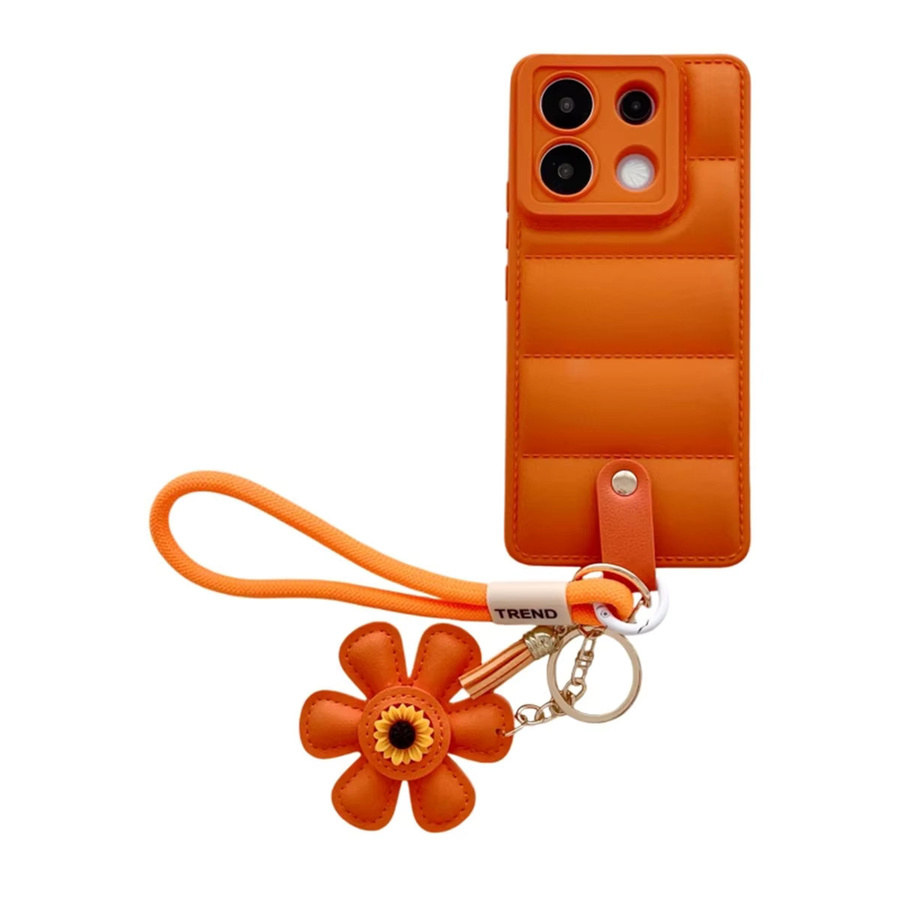 Luxuriöse weiche Daunenjacke Handyhülle mit Sonnenblumen-Handgelenkschlaufe für Xiaomi Redmi Note 14, 13, 12 Pro, Redmi 12, 14C, 13C in Pink - Bild 6