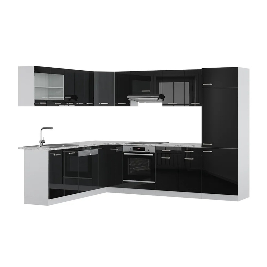 Vicco R-Line Solid Eckküche modern in Weiß und Schwarz mit Hochglanz-Finish B/T/H: 287 x 227 x 207 cm - Bild 3