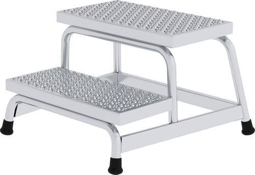 MUNK Günzburger Steigtechnik Arbeitspodest aus Aluminium mit 2 Stufen, Farbe Silber, Trittfläche Breite: 55 cm, Tiefe: 30 cm, maximale Arbeitshöhe: 2,4 m - Bild 1