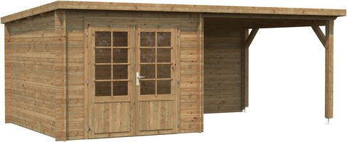 Palmako Ella Blockbohlenhaus aus Fichtenholz in Hellbraun mit Flachdach B/H/T: 532 x 214 x 300 cm - Bild 2