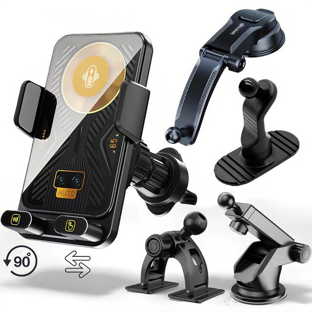TONGDAYTECH X18 Auto-Handyhalterung mit kabelloser Ladefunktion und 90 Grad Rotationshalterung für Samsung S25 und iPhone 17 16 15 14 13 12 Pro Max, Schwarz, für Lüftungsschlitze - Bild 1