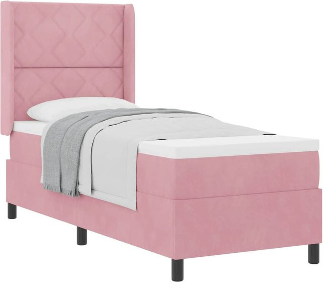 vidaXL Boxspringbett mit Matratze und Kopfteil in Rosa, Samt, B/T/H: 80 x 200 x 140 cm - Bild 1