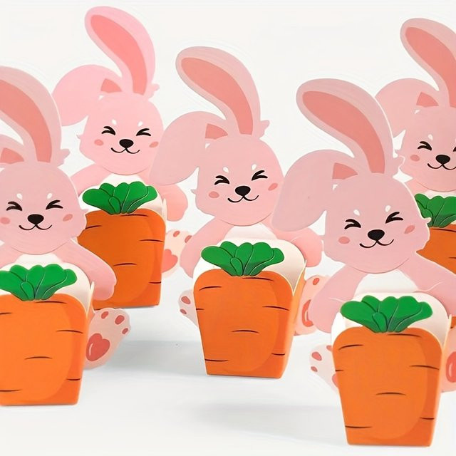 10 Stück 3D-Geschenkboxen für Ostern in Rosa mit Hasen- und Karottenmotiv aus Papier - Bild 1