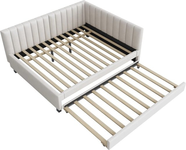 Merax Schlafsofa als Ausziehbett in Beige mit Samtbezug, B/T/H: 209,5 x 140 x 71 cm - Bild 1