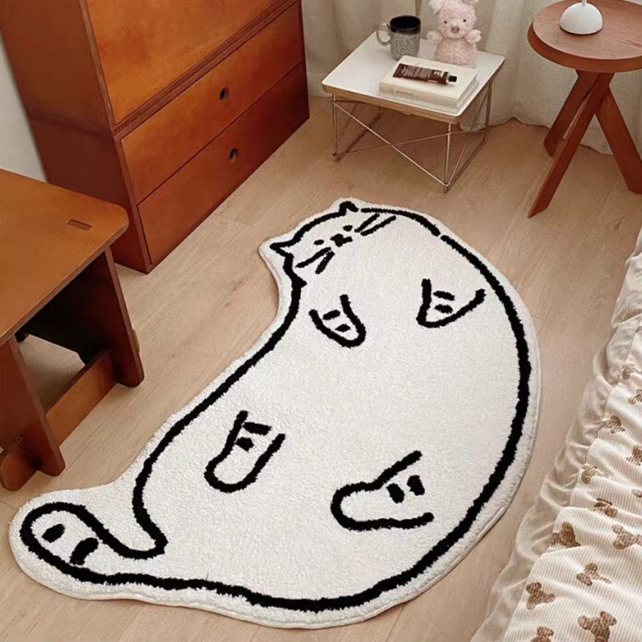 VIKAMA 3D-Cartoon-Katzenteppich in Weiß für Wohnzimmer und Schlafzimmer - Bild 2