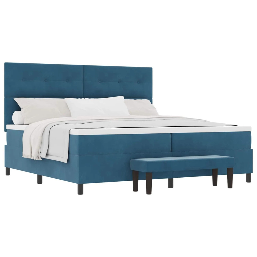 vidaXL Boxspringbett mit Matratze aus Samt in Dunkelblau, B/T: 200 x 200 cm - Bild 2