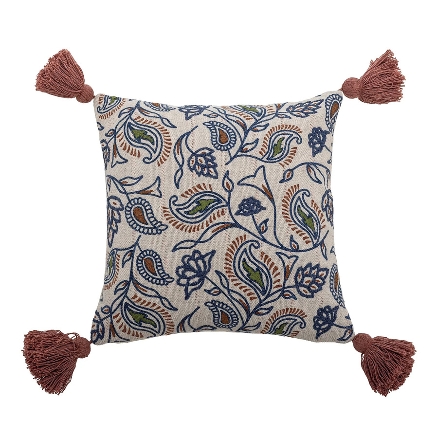 Bloomingville Kissen aus recycelter Baumwolle mit Paisley-Floral-Muster in Blau, Beige und Braun, B/T/H: 45 x 45 x 45 cm - Bild 1