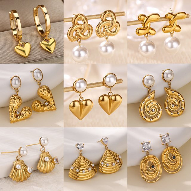 HPTOTMG Ohrringe, Edelstahl, Gold, Perle, Damen - Bild 1