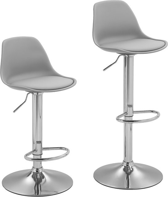 HOMCOM Barhocker 2er Set, höhenverstellbare Barstühle aus Kunstleder in Grau mit Stahlgestell, 360 Grad drehbar mit Lehne und Fußstütze - Bild 1