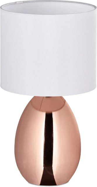 Relaxdays Tischlampe aus Metall in Kupfer mit Stoffschirm und Kippschalter, Höhe: 33,5 cm, Durchmesser: 18 cm - Bild 1