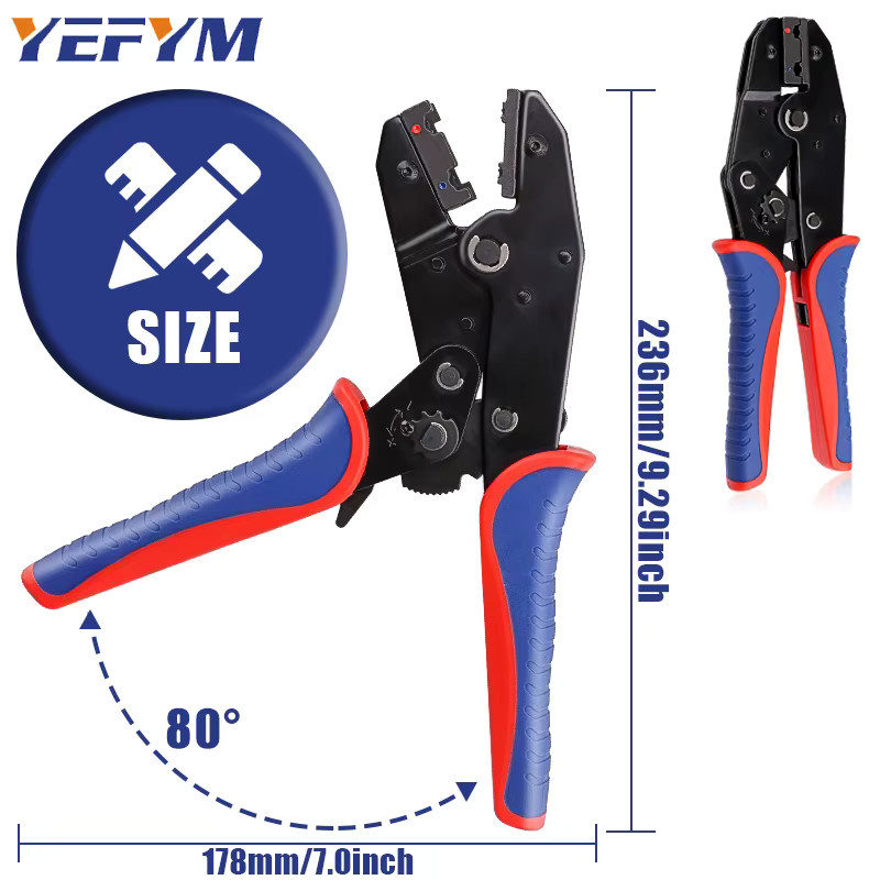 YEFYM Crimpzange YF-07FL für vorisolierte Flaggenklemmen und rechtwinklige Spatenstecker 18–13 AWG (1–2,5 mm2) - Bild 3
