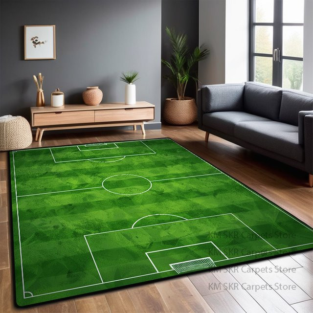 LYAHKAE Fußballplatzteppich in Grün, faltbare Spielmatte für Kinderzimmer und Wohnzimmer, rutschfest und maschinenwaschbar, B/T: 200 x 300 cm - Bild 1