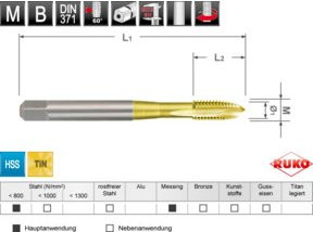 RUKO Maschinengewindebohrer M 4 DIN 371 HSS-TiN Form B in Gold - Bild 1