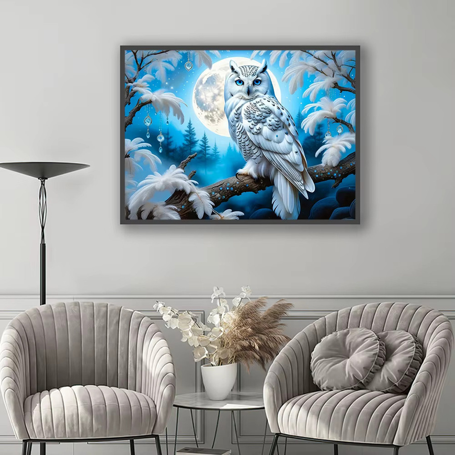 EverShine 5D-Diamantgemälde Eulenbild mit Mond als Mosaik-Kunstdeko mit quadratischen Steinen B/H: 30 x 30 cm - Bild 3