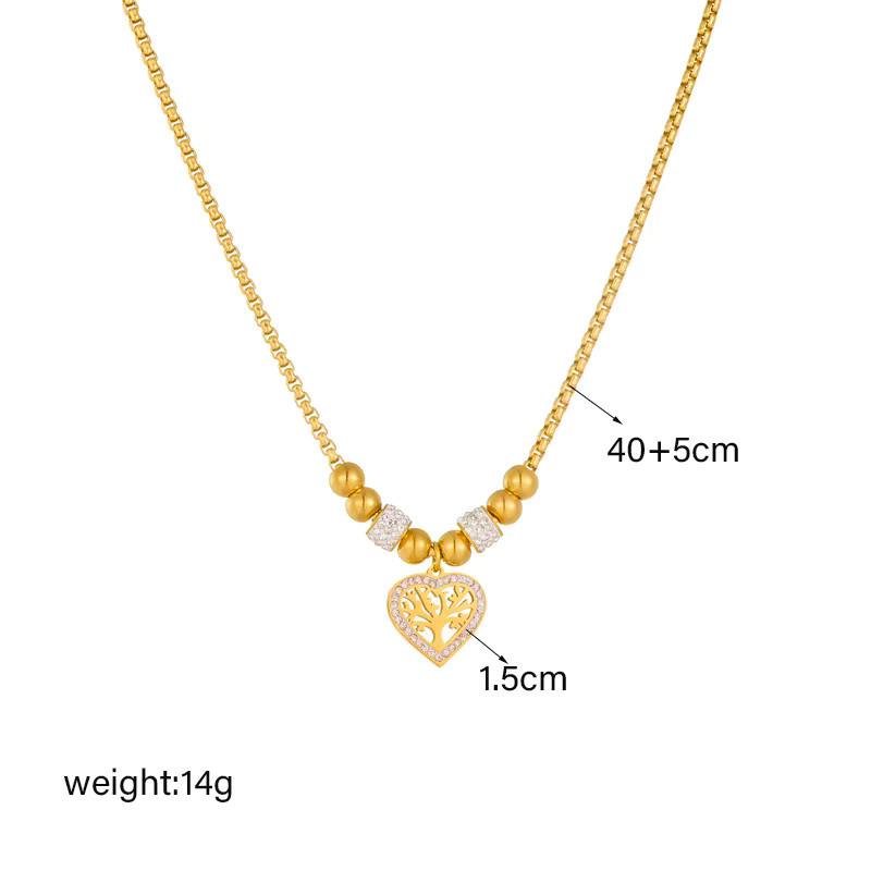 DIEYURO Halskette Edelstahl, Herzförmiger Baum Anhänger, Perle, Zirkonia, Damen, Gold - Bild 2