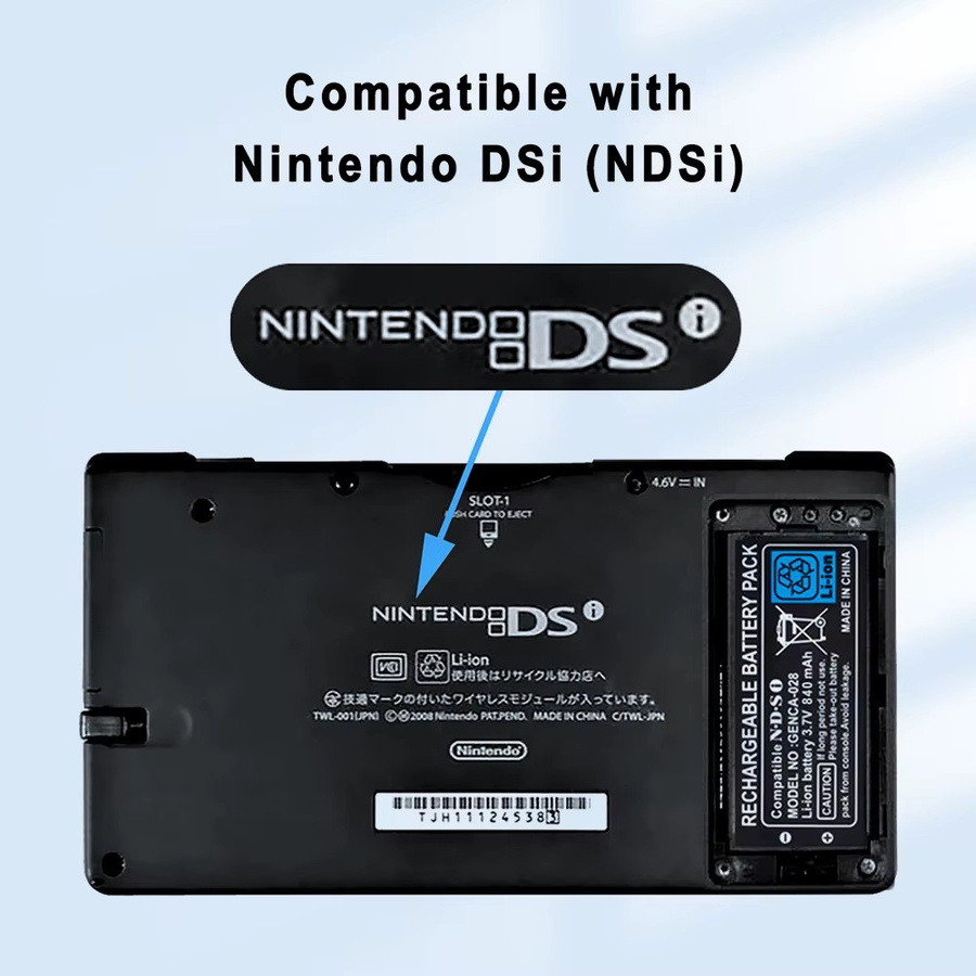 PHOMAX Wiederaufladbare Lithium-Ionen-Batterie mit Ersatz-Akkupack für Nintendo DSi NDSi, 3,7V, 2000mAh, Schwarz - Bild 4