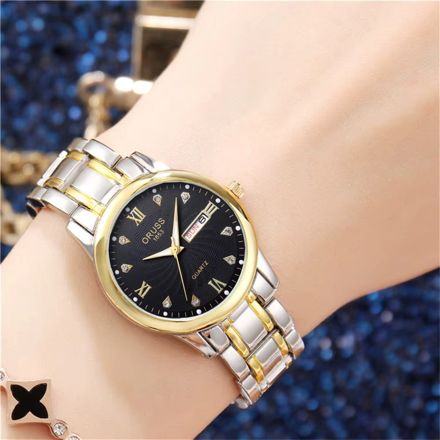 ORUSS Armbanduhr Edelstahl, Quarz, Schwarz, Roségold, Unisex - Bild 4