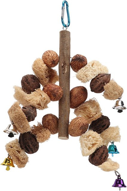 CosyHome Papagei Beiß-Schnur Spielzeug, Vogel Nuss Luffa Kombination mit Glocke, Käfig Hängende Vogel Beiß-Spielzeuge, brown - Bild 1