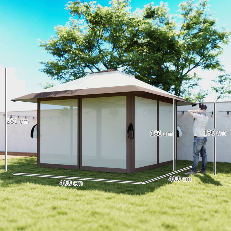 Outsunny Faltpavillon Beige mit Netzwänden und UV-Schutz 50+, B/H/L: 400 x 281 x 400 cm - Bild 4