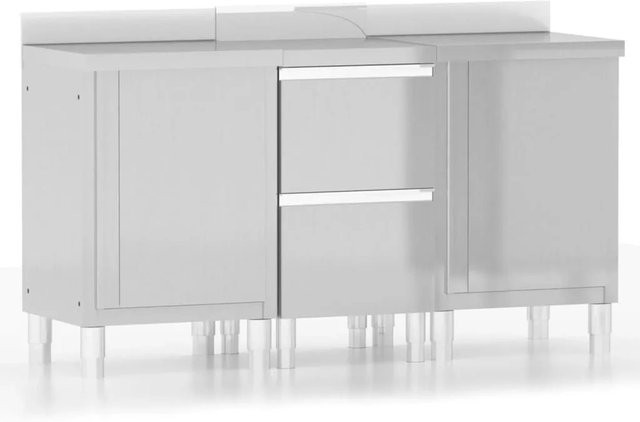 DELUKE LUCI Edelstahl Arbeitsschrank mit Aufkantung, 2 Schränke, Staufach und 2 Schubladen, Silber - Bild 1