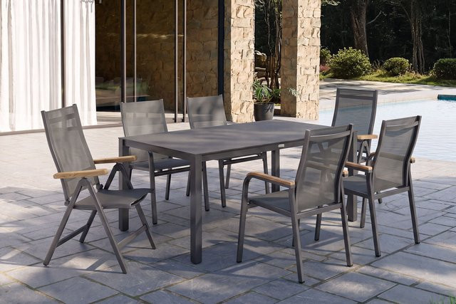 Kettler Granada Gartengarnitur in Anthrazit mit Esstisch und 6 Stühlen aus Aluminium und Spraystone - Bild 1